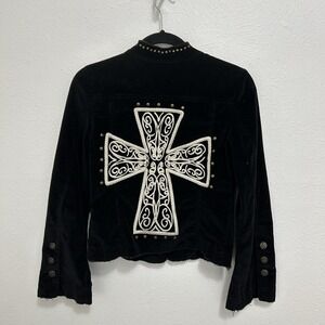 Ivy Jane Western Cross Jeweled Glam Boho Corduroy Art-to-Wear Jacket Blazer XS